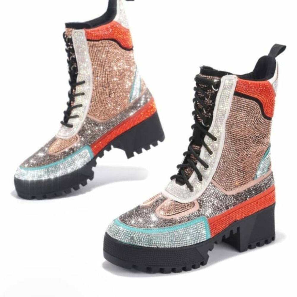 New  MultiColor Cape Robin Rhinestone Combat Boots